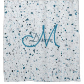 Monogram Terrazzo Blue Green Blauwgroen White Grey Douchegordijn (Voorkant)