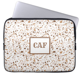 Monogram Terrazzo Bruin en Beige en Wit   Laptop Sleeve