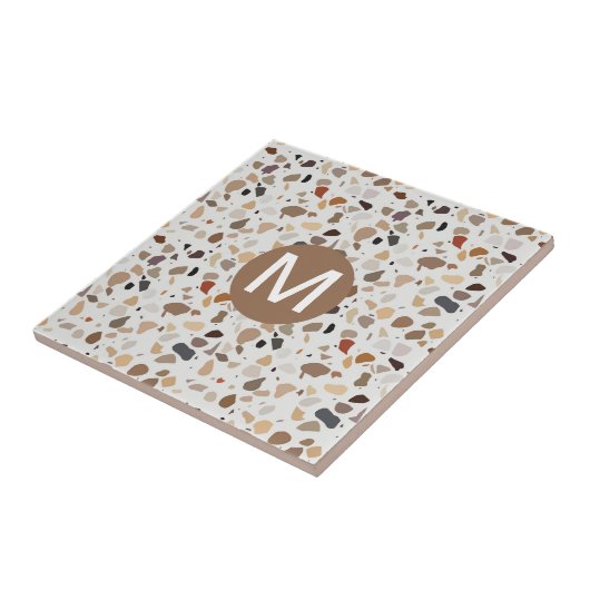 Monogram Terrazzo Moderne Stenen look Tegeltje (Zijkant)