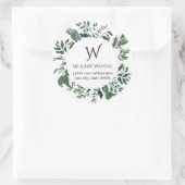 Monogram Terug Adres Smaragdgroen Bosblad Ronde Sticker (Tas)