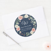 Monogram Terugadres Navy Blush Roos Bloemig Ronde Sticker (Envelop)