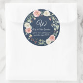 Monogram Terugadres Navy Blush Roos Bloemig Ronde Sticker (Tas)