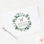 Monogram Terugadres Smaragdgroen Bosblad Ronde Sticker (Envelop)