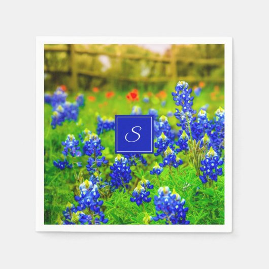 Monogram Texas Bluebonnets & Indiase verfkwast Servet (Voorkant)