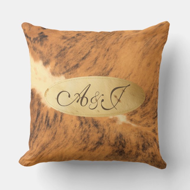 Monogram Texas Long Horn Animal Fur Print Chic Buitenkussen (Voorkant)