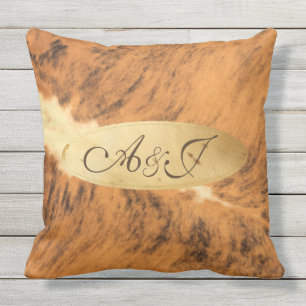 Monogram Texas Long Horn Animal Fur Print Chic Buitenkussen
