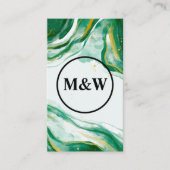 Monogram | Textuur van groene artistieke Waterverf Visitekaartje (Voorkant)