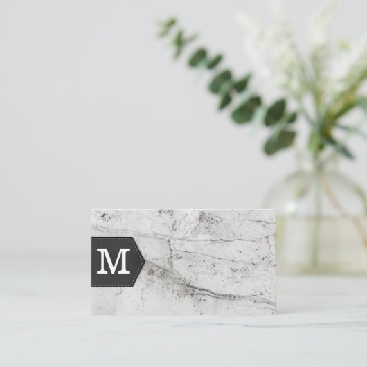 Monogram | Textuur van marmer leder Visitekaartje (Staand voorkant)