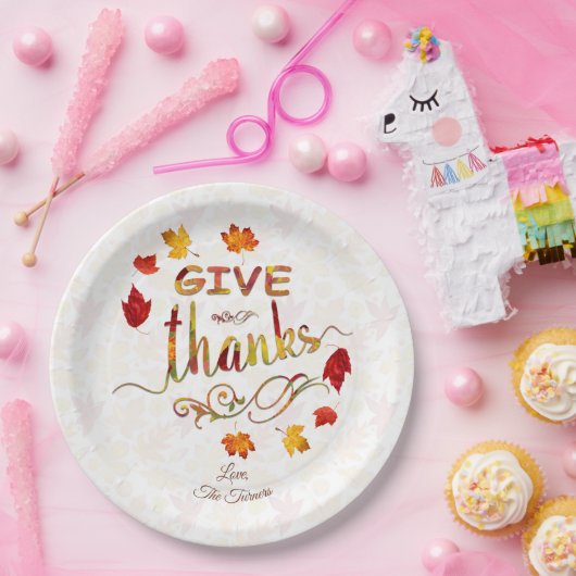 Monogram Thanksgiving Bedankt Fall Leaves Papieren Bordje (Feest)
