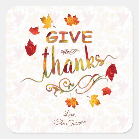Monogram Thanksgiving Bedankt Fall Leaves Vierkante Sticker (Voorkant)