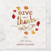 Monogram Thanksgiving Bedankt Fall Leaves Wijn Etiket (Enkel label)