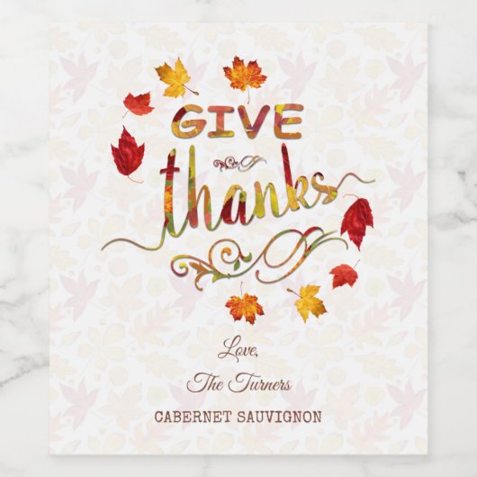 Monogram Thanksgiving Bedankt Fall Leaves Wijn Etiket (Enkel label)