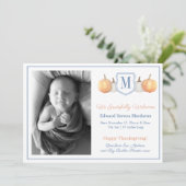 Monogram Thanksgiving Grateful Adoption Baby Birth Aankondiging (Staand voorkant)