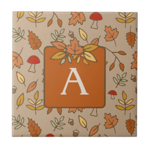 Monogram Thanksgiving Vallen Bladeren Tegeltje