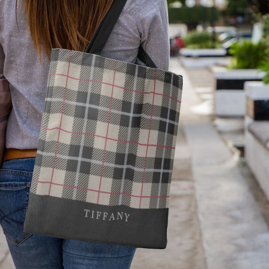 Monogram Thompson Camel Tartan Plaid Patroon Tote Bag