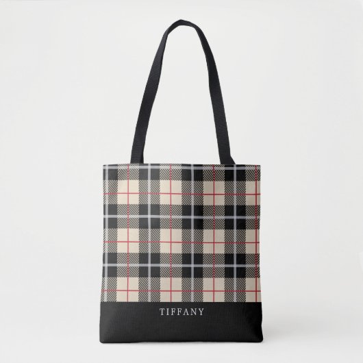 Monogram Thompson Camel Tartan Plaid Patroon Tote Bag (Voorkant)