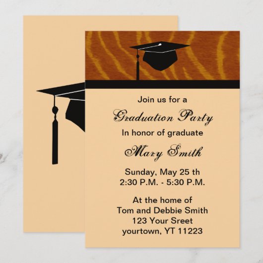 Monogram Tiger Graduation Party Invitation Kaart (Voorkant / Achterkant)