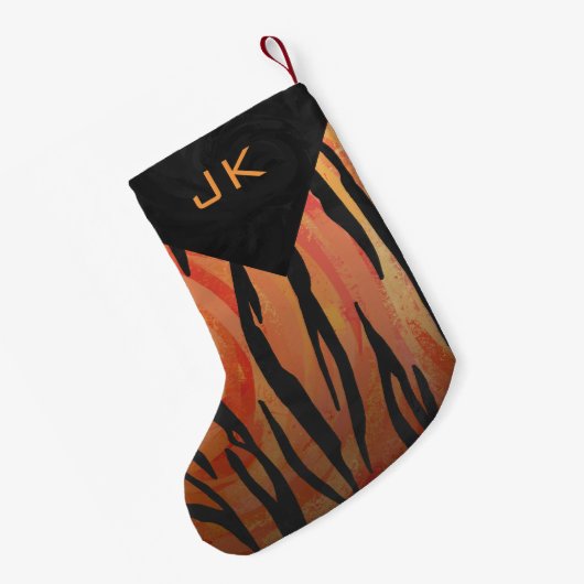 Monogram Tiger Hot Oranje en Black Print Pattern Kleine Kerstsok (Achterkant (Hangend))