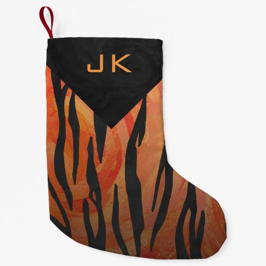 Monogram Tiger Hot Oranje en Black Print Pattern Kleine Kerstsok (Voorkant)