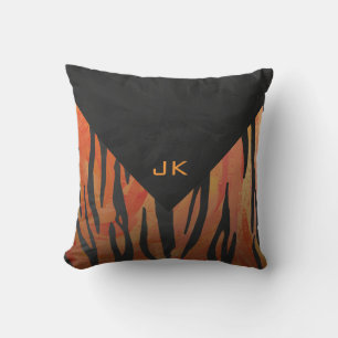 Monogram Tiger Hot Oranje en Black Print Pattern Kussen