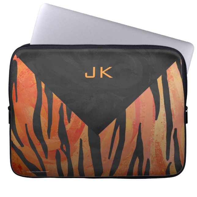 Monogram Tiger Hot Oranje en Black Print Pattern Laptop Sleeve (Voorkant)