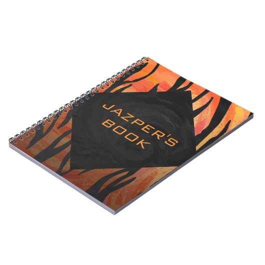 Monogram Tiger Hot Oranje en Black Print Pattern Notitieboek (Linkerzijde)