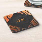 Monogram Tiger Hot Oranje en Black Print Pattern Onderzetter (Linkerzijde)