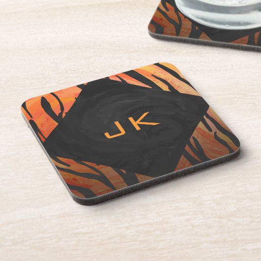 Monogram Tiger Hot Oranje en Black Print Pattern Onderzetter (Linkerzijde)