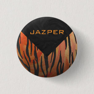 Monogram Tiger Hot Oranje en Black Print Pattern Ronde Button 3,2 Cm