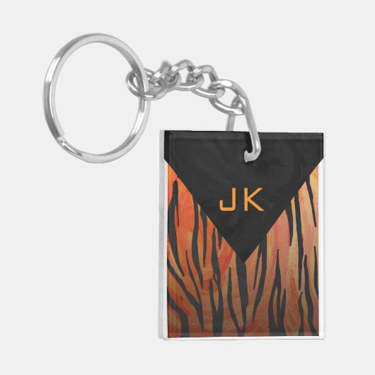 Monogram Tiger Hot Oranje en Black Print Pattern Sleutelhanger (Voorkant Links)