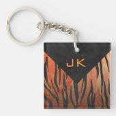 Monogram Tiger Hot Oranje en Black Print Pattern Sleutelhanger (Voorkant)