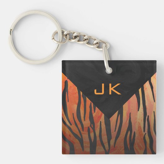 Monogram Tiger Hot Oranje en Black Print Pattern Sleutelhanger (Voorkant)
