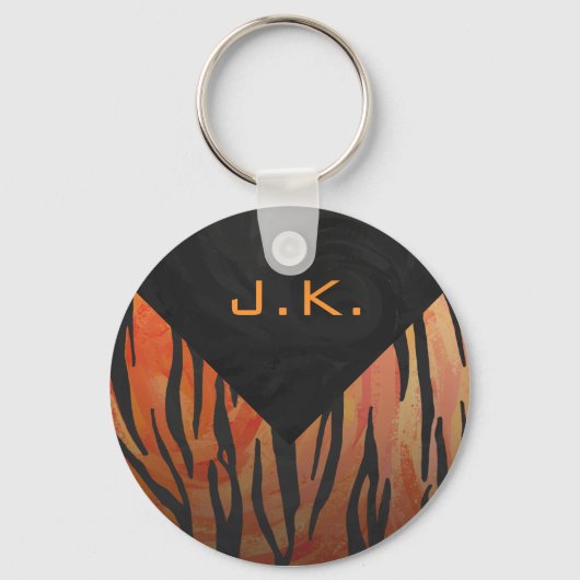 Monogram Tiger Hot Oranje en Black Print Pattern Sleutelhanger (Voorkant)