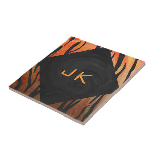 Monogram Tiger Hot Oranje en Black Print Pattern Tegeltje