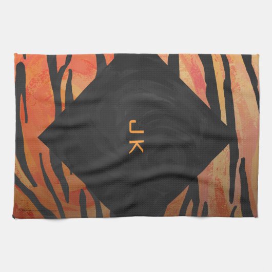 Monogram Tiger Hot Oranje en Black Print Pattern Theedoek (Horizontaal)