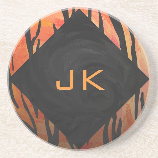 Monogram Tiger Hot Oranje en Black Print Pattern Zandsteen Onderzetter (Voorkant)
