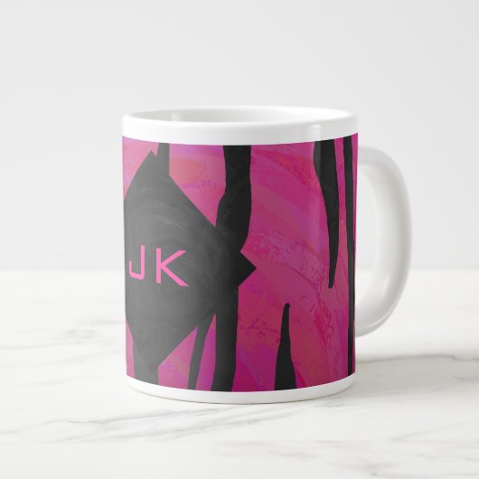 Monogram Tiger Hot Pink en Black Print Pattern Grote Koffiekop (Voorkant rechts)