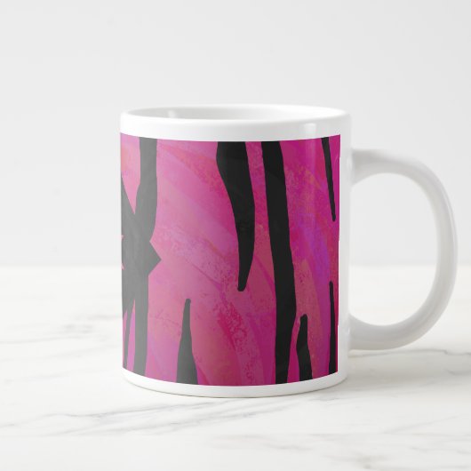 Monogram Tiger Hot Pink en Black Print Pattern Grote Koffiekop (Rechts)