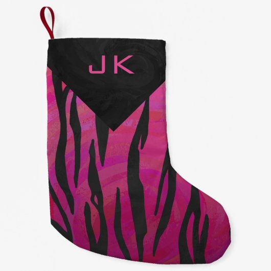 Monogram Tiger Hot Pink en Black Print Pattern Kleine Kerstsok (Voorkant)