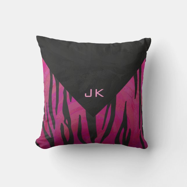 Monogram Tiger Hot Pink en Black Print Pattern Kussen (Voorkant)