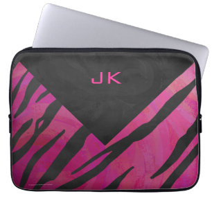 Monogram Tiger Hot Pink en Black Print Pattern Laptop Sleeve