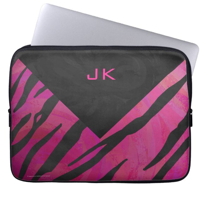 Monogram Tiger Hot Pink en Black Print Pattern Laptop Sleeve (Voorkant)