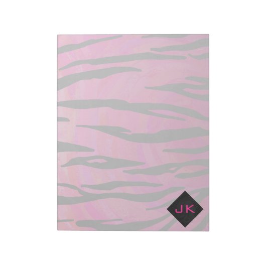 Monogram Tiger Hot Pink en Black Print Pattern Notitieblok (Linkerzijde)