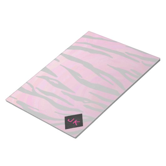 Monogram Tiger Hot Pink en Black Print Pattern Notitieblok (Schuin)