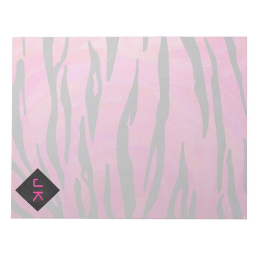 Monogram Tiger Hot Pink en Black Print Pattern Notitieblok (Voorkant)