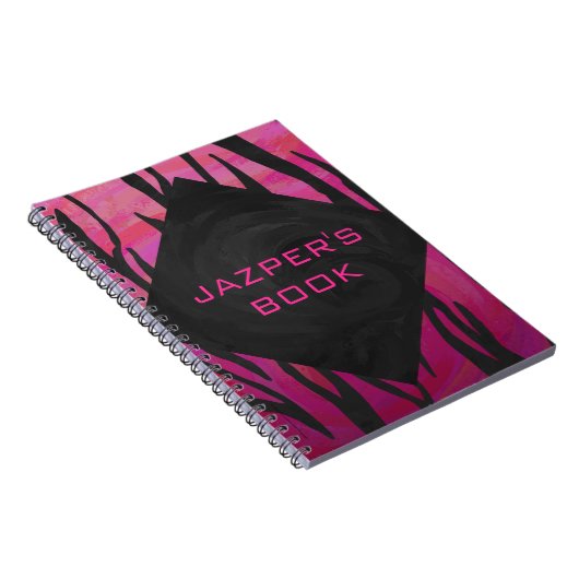 Monogram Tiger Hot Pink en Black Print Pattern Notitieboek (Rechterzijde)