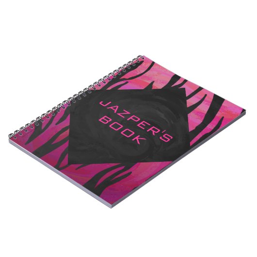 Monogram Tiger Hot Pink en Black Print Pattern Notitieboek (Linkerzijde)