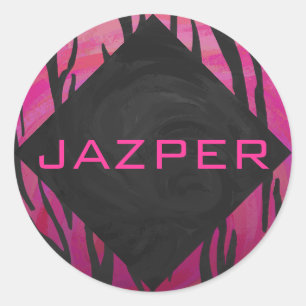 Monogram Tiger Hot Pink en Black Print Pattern Ronde Sticker