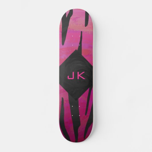 Monogram Tiger Hot Pink en Black Print Pattern Skateboard (Voorkant)
