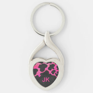 Monogram Tiger Hot Pink en Black Print Pattern Sleutelhanger